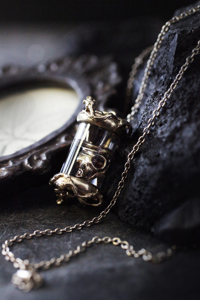 Rabbit Skull in Glass Jar Necklace - Clavius Jewelry