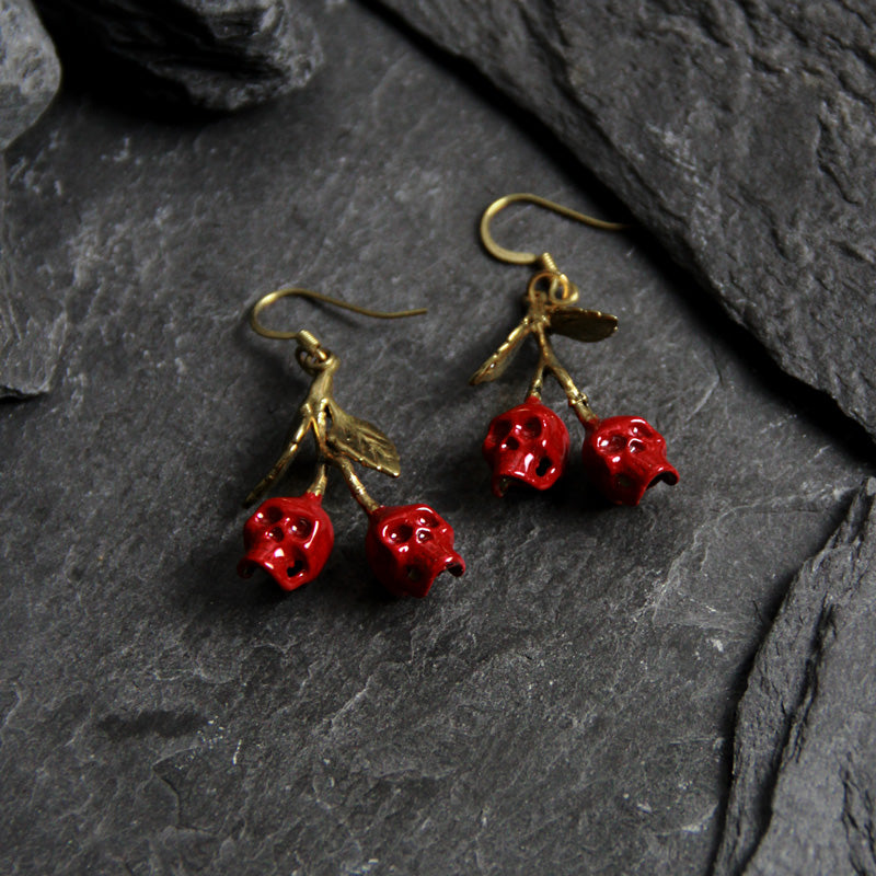Schädelkirschen Ohrringe Rot (Bemalt) - Clavius Jewelry